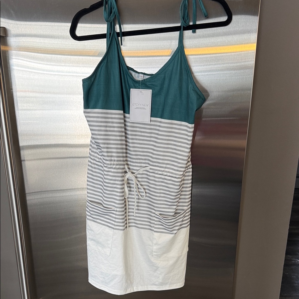 Teal and White Striped Dress